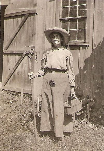 Jennie Macomber in her gardening attire. Photo circa 1900.